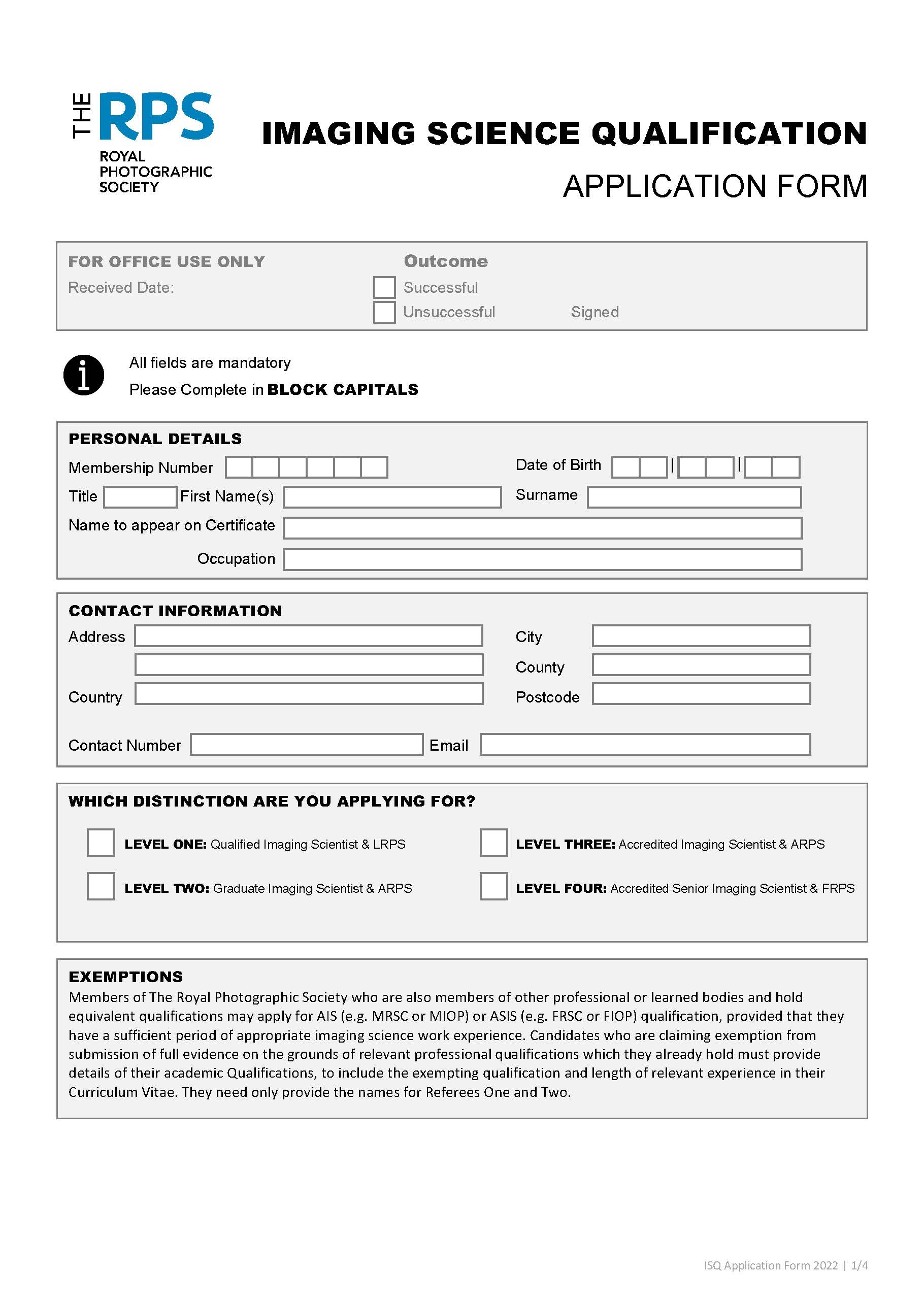 ISQ Application Form Cover