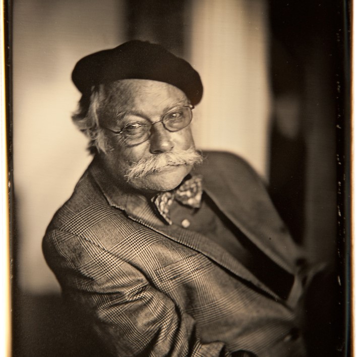 Daguerreotype of Larry Schaaf in a beret.