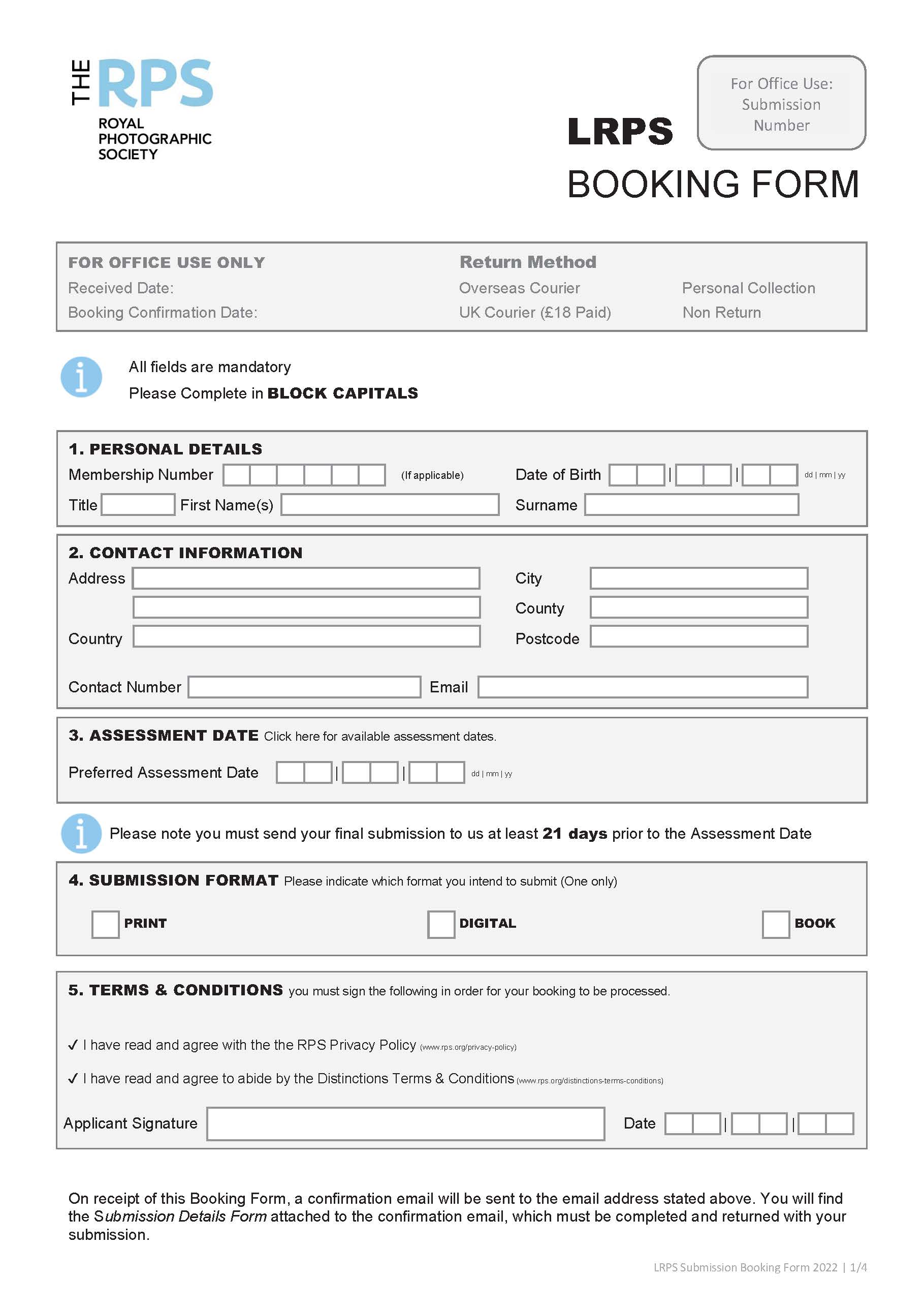 2022 LRPS Booking Form V.1 Cover