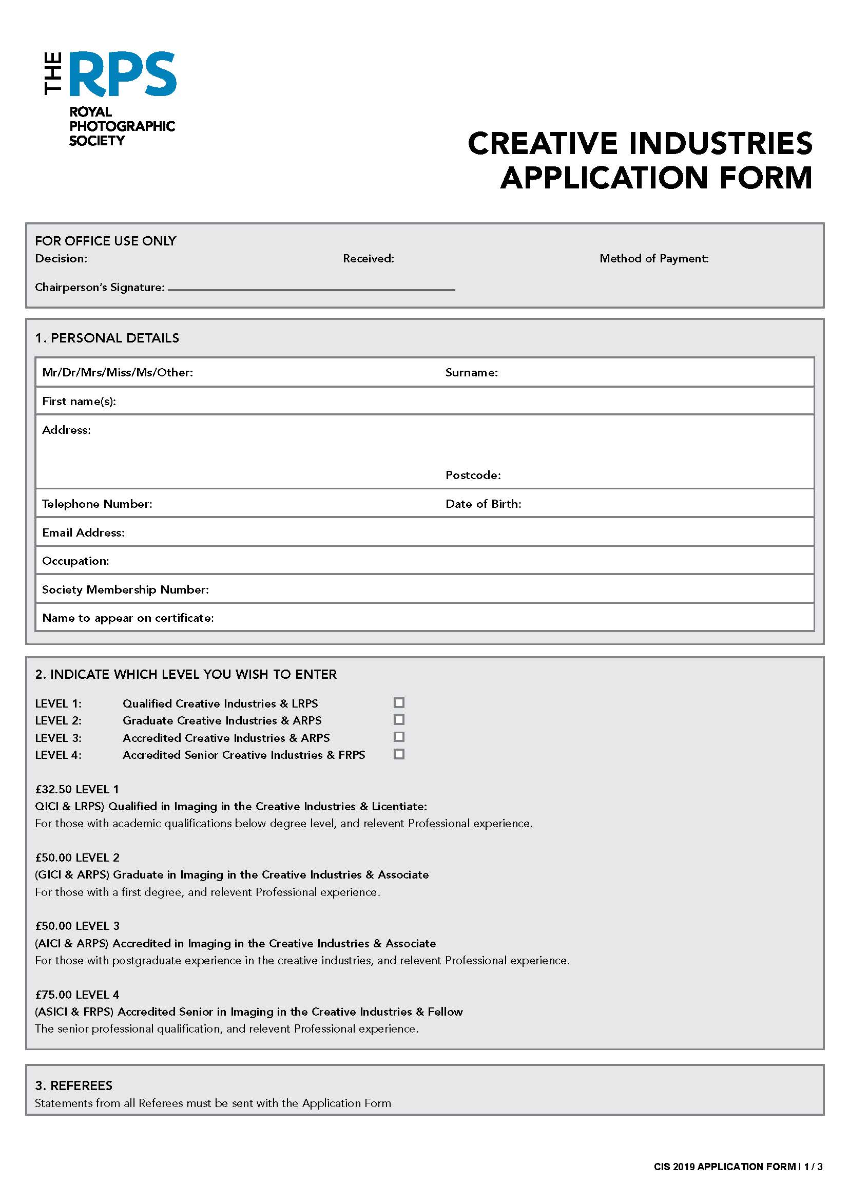 Creative Industries Application Form Cover
