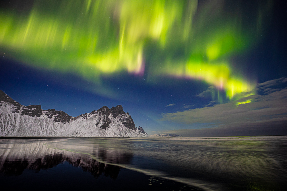 Vestrahorn,Iceland in the Moonlight with Northern Lights by Karen Tolmie