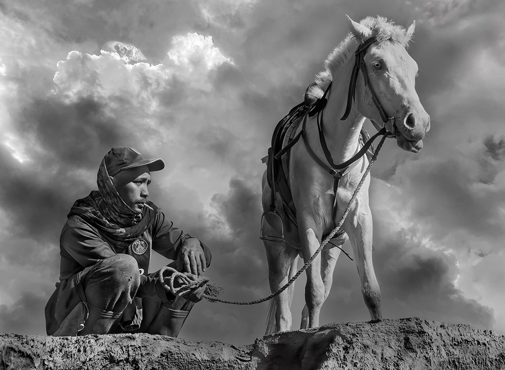 Horse And Rider, Bromo Volcano Java Indonesia by George Pearson