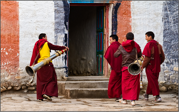 Buddhist Monks Horn Practice Lo Manthang