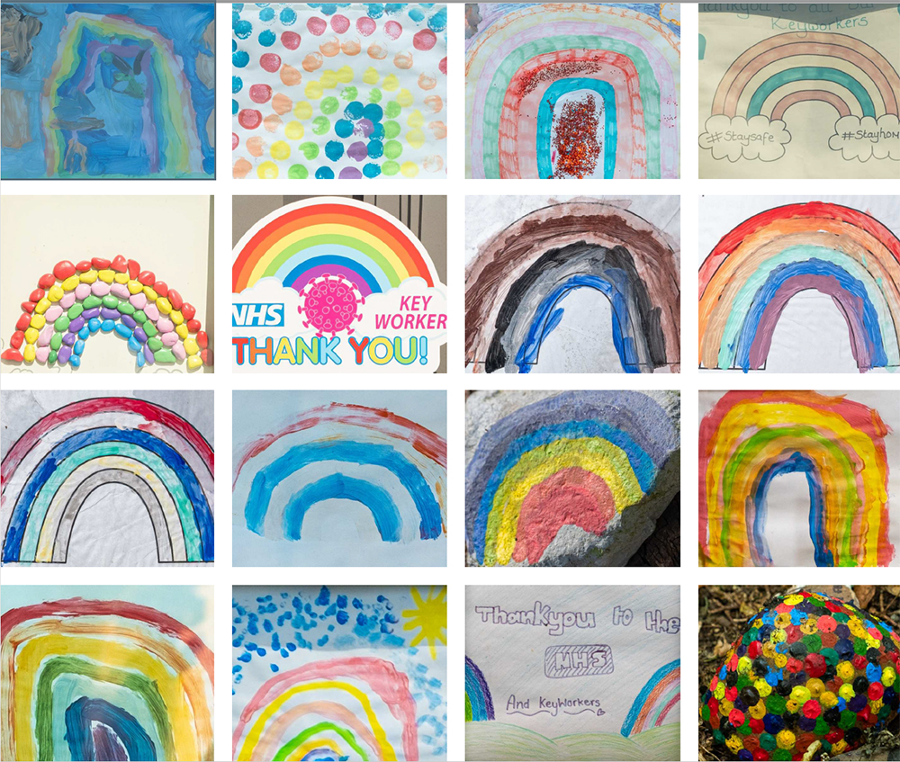 Rainbows painted by children during lockdown