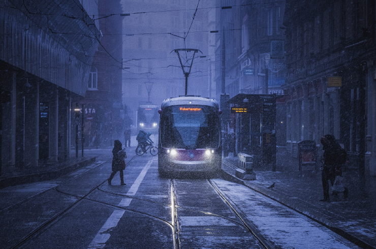 Tram - Snow - Birmingham by Verity Milligan