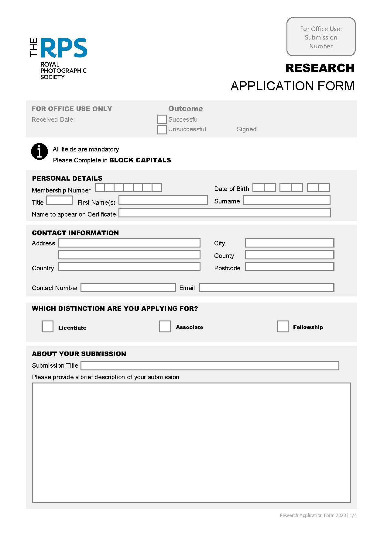 Research Application Form Cover