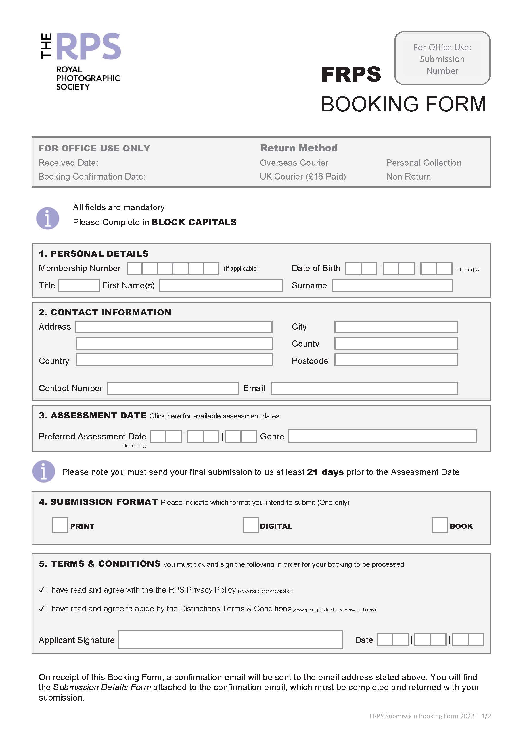 2022 FRPS Booking Form V.1 Cover